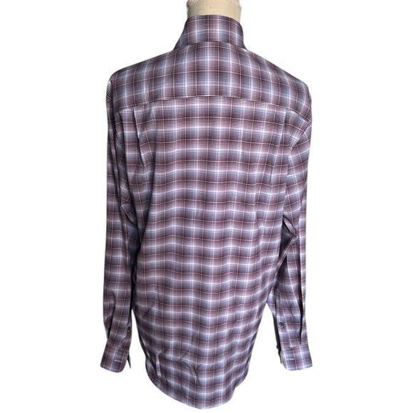 WRK Men's 4 Way Regular Fit Dress Shirt in Burgandy/Grey Plaid Size 15.5 NWT - Picture 3 of 9